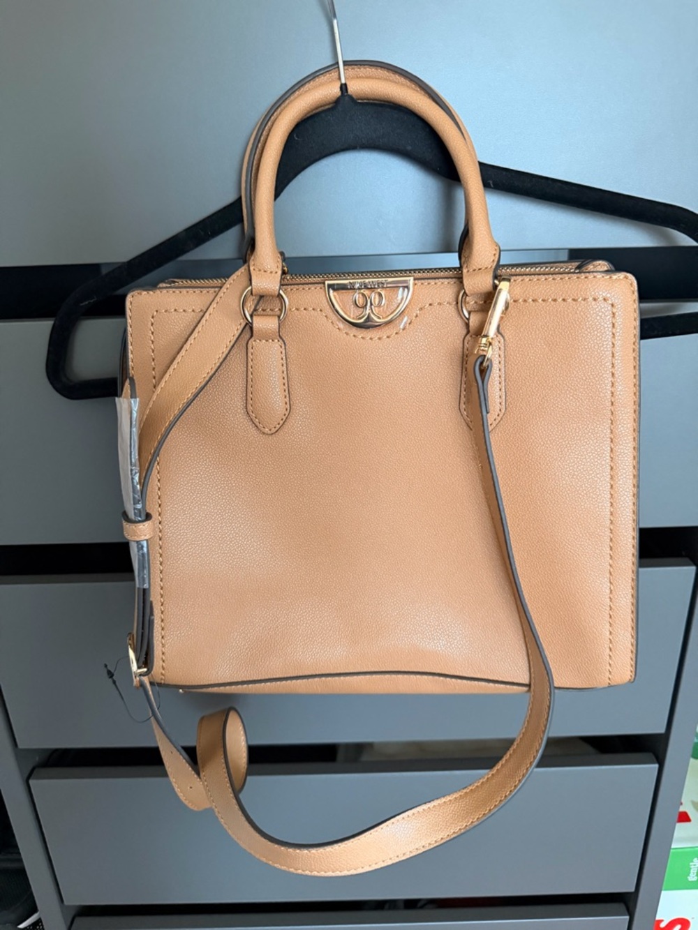 Tan Structured Leather Satchel Handbag - Unbranded